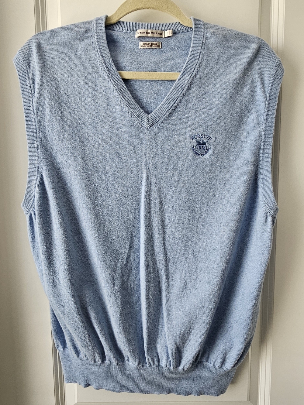 Peter Millar Light Blue Cotton & Cashmere V-Neck Sweater Vest